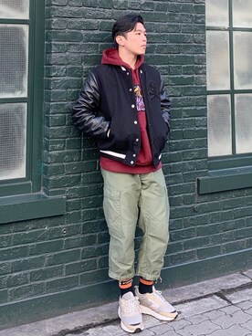 「uniform experiment」｜「アイテム（スタジャン）」を使った、Sebastian yangさん（メンズ・172cm）の冬コーディネート
