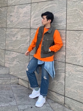 「YSTRDY's TMRRW（イエスタデイズトゥモロー）のアイテム（パンツ）」を使った、Sebastian yangさん（メンズ・172cm）の春コーディネート