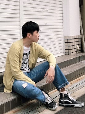 「YSTRDY's TMRRW（イエスタデイズトゥモロー）のアイテム（パンツ）」を使った、Sebastian yangさん（メンズ・172cm）の秋コーディネート