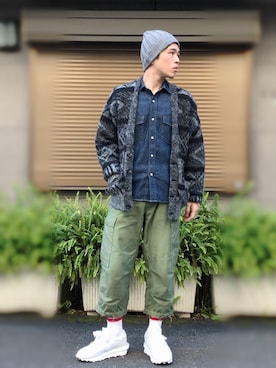 「uniform experiment」｜「アイテム（ニットキャップ/ビーニー）」を使った、Sebastian yangさん（メンズ・172cm）の冬コーディネート