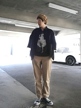 「ベレー帽推奨委員会」｜「アイテム（チノパンツ）」を使った、ヒロ🍀チャさん（レディース・158cm）の春コーディネート