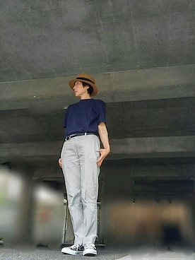 「CONVERSE（コンバース）の【converse】レザーオールスターOX（スニーカー）」を使った、ヒロ🍀チャさん（レディース・158cm）の夏コーディネート