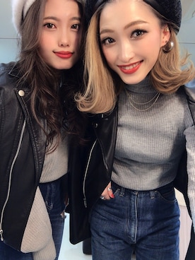 「niko and...（ニコアンド）のアイテム（ライダースジャケット）」を使った、e.urachanさん（レディース・153cm）の春コーディネート
