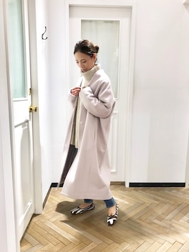 「オーバーコート」｜「アイテム（ノーカラーコート）」を使った、tomocoさん（レディース・158cm）の冬コーディネート