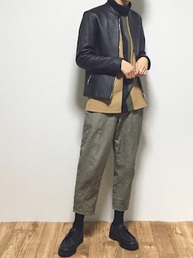 「LIDNM（リドム）のアイテム（ライダースジャケット）」を使った、reposukeさん（メンズ・173cm）の春コーディネート