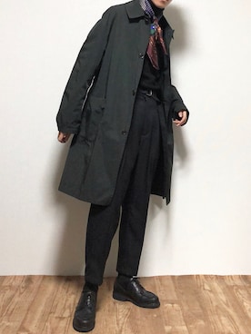 「バンダナ」｜「アイテム（ステンカラーコート）」を使った、reposukeさん（メンズ・173cm）の冬コーディネート