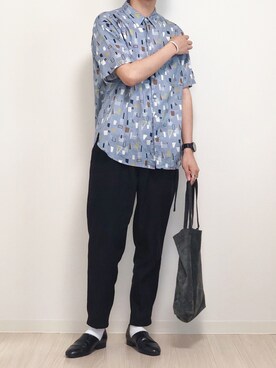 「サックスブルー」｜「アイテム（その他シューズ）」を使った、reposukeさん（メンズ・173cm）の夏コーディネート