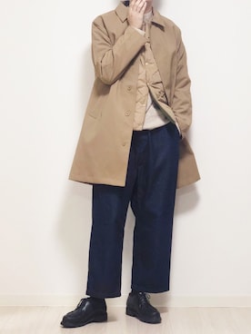 「TIMELY WARNING（タイムリーワーニング）のアイテム（ステンカラーコート）」を使った、reposukeさん（メンズ・173cm）の冬コーディネート