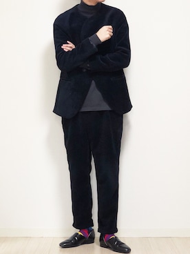 「HARUTA」｜「アイテム（ノーカラージャケット）」を使った、reposukeさん（メンズ・173cm）の冬コーディネート