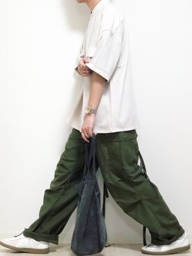 reposukeさんの「ブライトポプリンリラックスレギュラーカラーオーバーCPOシャツ 1/2 sleeve(EMMA CLOTHES)」を使ったコーディネート