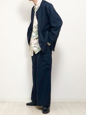 「ノーカラーシャツ」｜「アイテム（その他シューズ）」を使った、reposukeさん（メンズ・173cm）の秋コーディネート