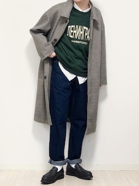 「EMMA CLOTHES（エマクローズ）のアイテム（ステンカラーコート）」を使った、reposukeさん（メンズ・173cm）の秋コーディネート