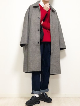 「EMMA CLOTHES（エマクローズ）のアイテム（ステンカラーコート）」を使った、reposukeさん（メンズ・173cm）の秋コーディネート