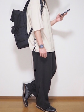 「Manhattan Portage」｜「アイテム（スラックス）」を使った、ときんさん（メンズ・175cm）の春コーディネート