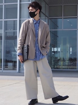 「白パンツコーデ」｜「アイテム（ジャケット/アウター）」を使った、ときんさん（メンズ・175cm）の春コーディネート