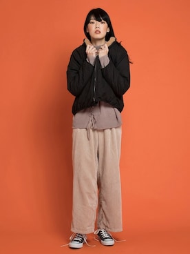 「レディース」｜「アイテム（ノーカラージャケット）」を使った、aimohaさん（レディース・168cm）の冬コーディネート