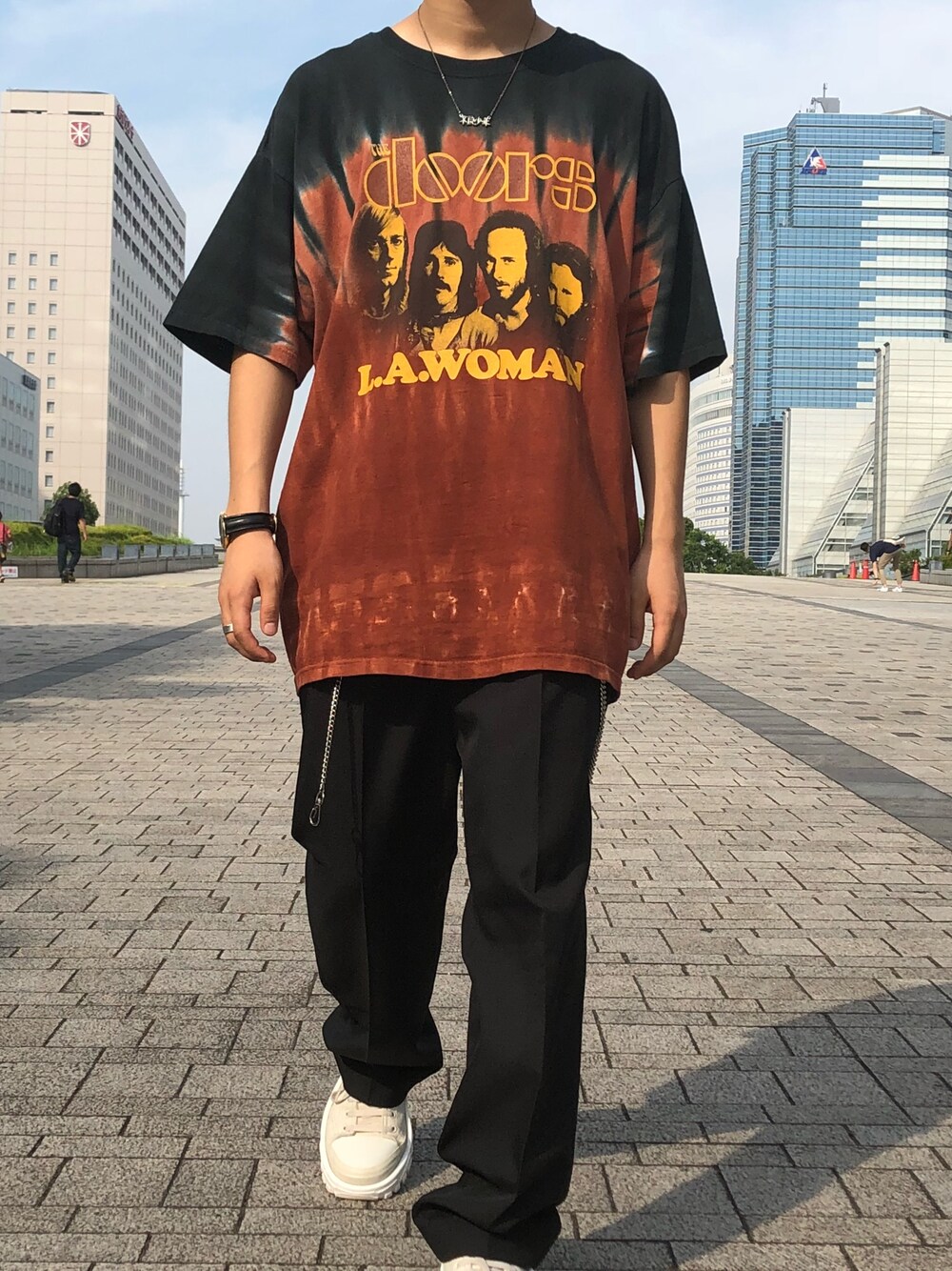 「RAF SIMONS、adidas、the doors」｜「RAF SIMONSのアイテム（スニーカー、ホワイト系）」を使った、薬局さん（メンズ・169cm）の夏コーディネートの1枚目の写真