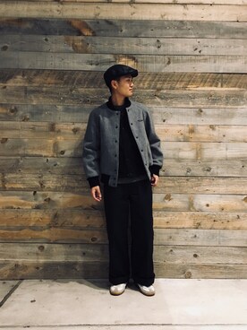 「アイテム（スタジャン、グレー系）」を使った、Yuta Suzukiさん（メンズ・174cm）の冬コーディネート