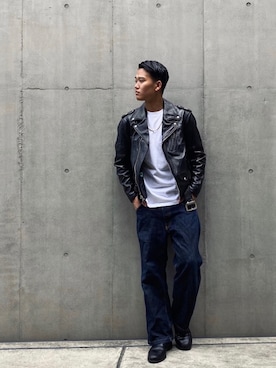 「ラブアンドピース2020」｜「アイテム（ライダースジャケット）」を使った、Yuta Suzukiさん（メンズ・174cm）の秋コーディネート