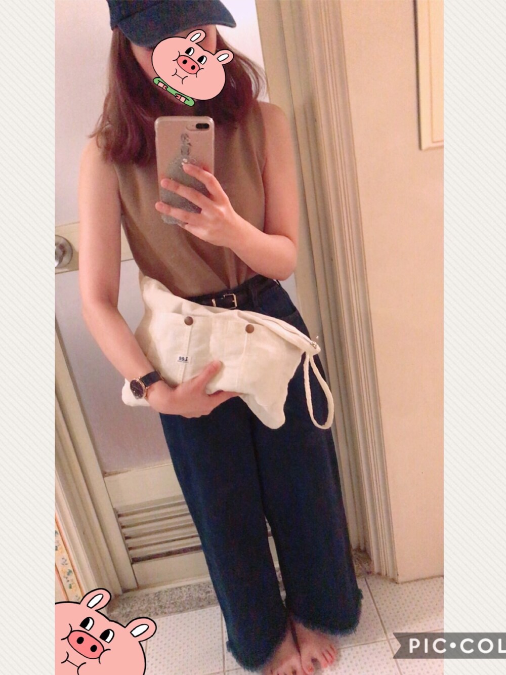 「UNIQLOのアイテム（その他トップス、ベージュ系）」を使った、ä.さん（レディース・151cm）の夏コーディネートの1枚目の写真