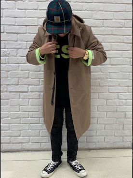 「ロゴニット」｜「アイテム（チェスターコート）」を使った、MJ-MICHIさん（メンズ・165cm）の冬コーディネート
