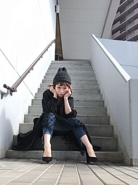 「GRL」｜「アイテム（ニットキャップ/ビーニー）」を使った、Curaraさん（レディース・163cm）の冬コーディネート