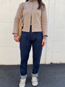 「UNIQLO（ユニクロ）のエクストラファインメリノリブタートルネックセーター（長袖）（ニット/セーター）」を使った、Ririさん（レディース・156cm）の秋コーディネート