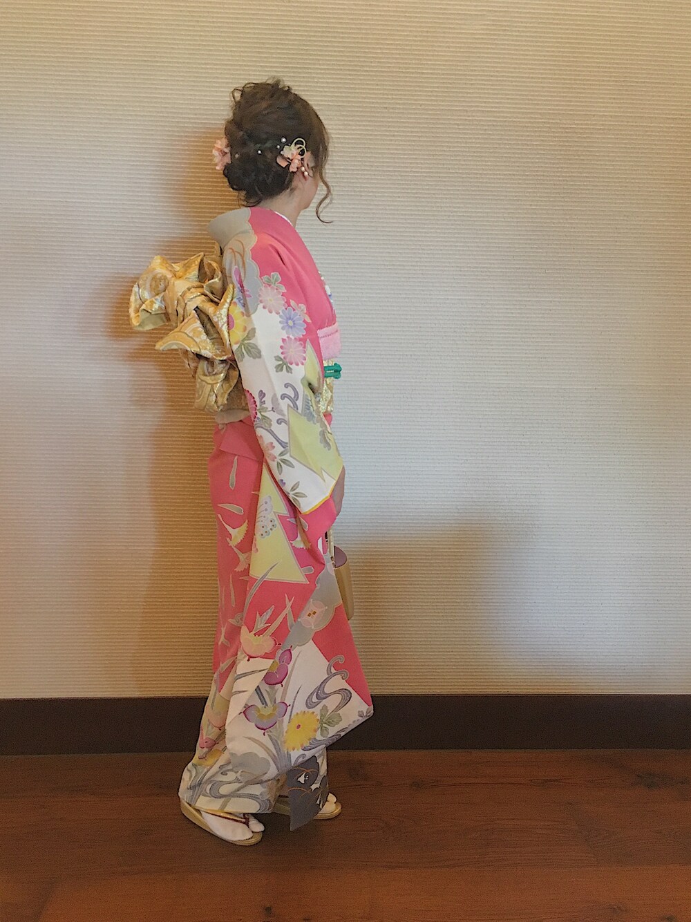 「結婚式、振袖、冠婚葬祭、ピンク、着物、帯」｜「レンタルのアイテム（浴衣、ピンク系）」を使った、にはち まあり ☻さん（レディース・159cm）の春コーディネートの1枚目の写真