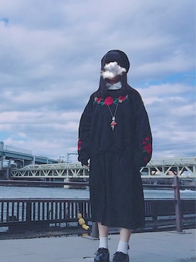 「薔薇」｜「アイテム（ハンチング/ベレー帽）」を使った、Lさん（レディース・157cm）の冬コーディネート