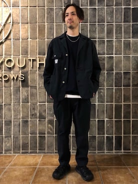 「アイテム（ニット/セーター、ブルー系）」を使った、Daichi Honmaさん（メンズ・172cm）の春コーディネート