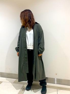 「manana suerte（マニャーナスエルテ）のアイテム（ステンカラーコート）」を使った、enenkaさん（レディース・156cm）の秋コーディネート
