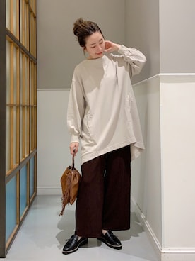 「巾着バッグ」｜「アイテム（チュニック）」を使った、mizkさん（レディース・162cm）の秋コーディネート