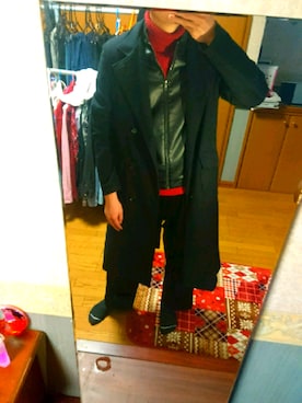 「オーバーコート」｜「アイテム（ライダースジャケット）」を使った、まさよし さん（メンズ・185cm）の冬コーディネート