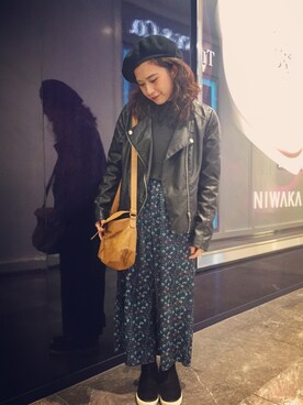「stradivarius（ストラディバリウス）のアイテム（ライダースジャケット）」を使った、aさん（レディース・152cm）の春コーディネート