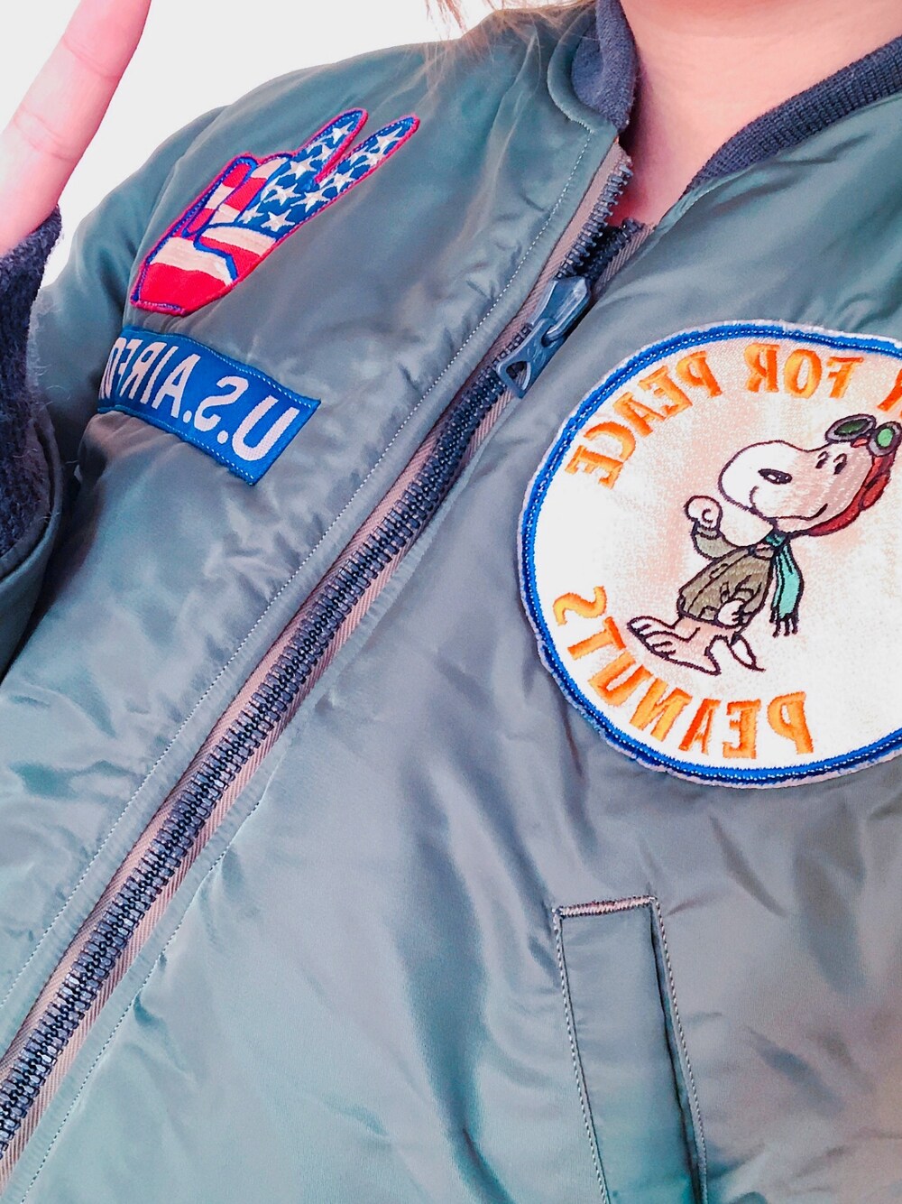 「旦那よ。ありがとう。、お洒落さんとつながりたい、低身長」｜「Buzz Rickson'sのアイテム（ジャケット/アウター、グリーン系）」を使った、がゆさん（レディース・153cm）の秋コーディネートの1枚目の写真