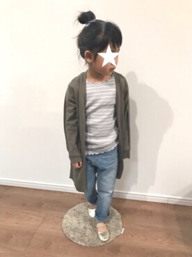 「韓国子供服のアイテム（トップス、グレー系）」を使った、yuna★soraさん（キッズ・110cm）の春コーディネート