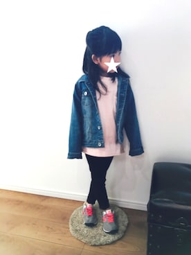 「GLOBAL WORK（グローバルワーク）の【キッズ】ストレッチデニムジャケット/707938（デニムジャケット、ブルー系）」を使った、yuna★soraさん（キッズ・110cm）の春コーディネート