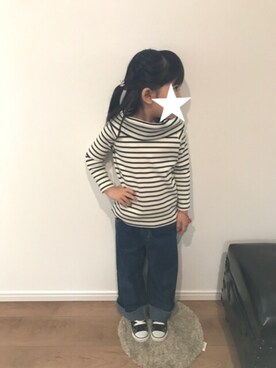 「Right-on（ライトオン）の【MPS】オフショルロングTシャツ（Tシャツ/カットソー、ブラック系）」を使った、yuna★soraさん（キッズ・110cm）の春コーディネート
