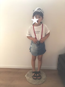 「GLOBAL WORK（グローバルワーク）の吸水速乾【キッズ】プリントＢＩＧ-Ｔ半袖/746256（Tシャツ/カットソー、ホワイト系）」を使った、yuna★soraさん（キッズ・110cm）の夏コーディネート