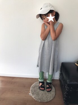 「B:MING by BEAMS（ビーミングバイビームス）のビーミング by ビームス / 天竺ワンピース（ワンピース、グレー系）」を使った、yuna★soraさん（キッズ・110cm）の夏コーディネート