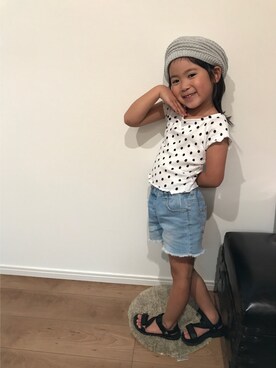 「ZARA（ザラ）のアイテム（トップス、ホワイト系）」を使った、yuna★soraさん（キッズ・110cm）の夏コーディネート