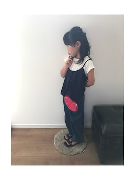 「b・ROOM（ビールーム）のキャミソール付き半袖Tシャツ（Tシャツ/カットソー、ブルー系）」を使った、yuna★soraさん（キッズ・110cm）の夏コーディネート