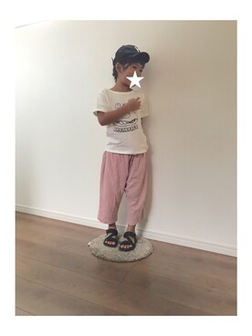 「Right-on（ライトオン）のアイテム（Tシャツ/カットソー、ホワイト系）」を使った、yuna★soraさん（キッズ・110cm）の夏コーディネート