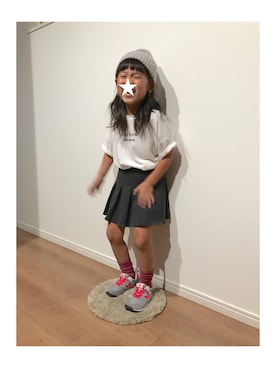 「GLOBAL WORK（グローバルワーク）の吸水速乾【キッズ】プリントＢＩＧ-Ｔ半袖/746256（Tシャツ/カットソー、ホワイト系）」を使った、yuna★soraさん（キッズ・110cm）の夏コーディネート
