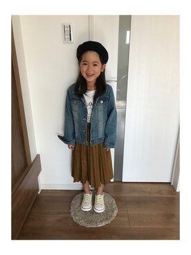 「Right-on（ライトオン）のアイテム（Tシャツ/カットソー、ホワイト系）」を使った、yuna★soraさん（キッズ・110cm）の秋コーディネート