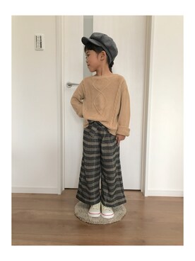 「韓国子供服のアイテム（ニット/セーター、ベージュ系）」を使った、yuna★soraさん（キッズ・110cm）の秋コーディネート