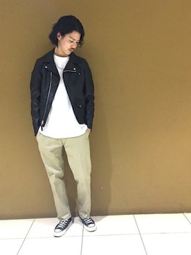 「schott（ショット）のアイテム（ライダースジャケット）」を使った、YUKIさん（メンズ・176cm）の冬コーディネート
