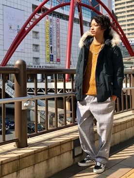 「新作」｜「アイテム（ダウンジャケット/コート）」を使った、YUKIさん（メンズ・176cm）の秋コーディネート
