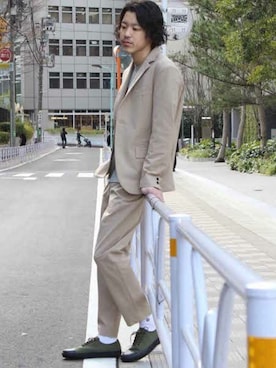 「2018ss」｜「アイテム（スラックス）」を使った、YUKIさん（メンズ・176cm）の冬コーディネート