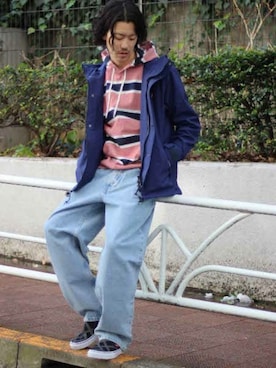 「Russell Athletic（ラッセルアスレティック）のアイテム（パーカー）」を使った、YUKIさん（メンズ・176cm）の冬コーディネート